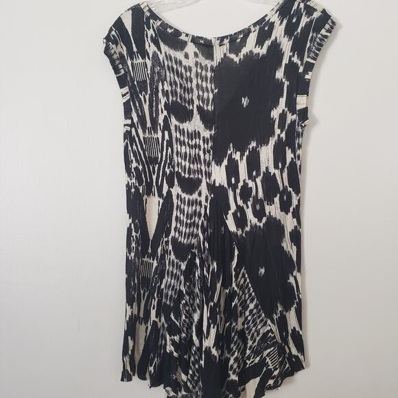 Anthropologie Western Wear Rayon Tank Tunic Blouse Flowy Black Cream Medium - Picture 5 of 8